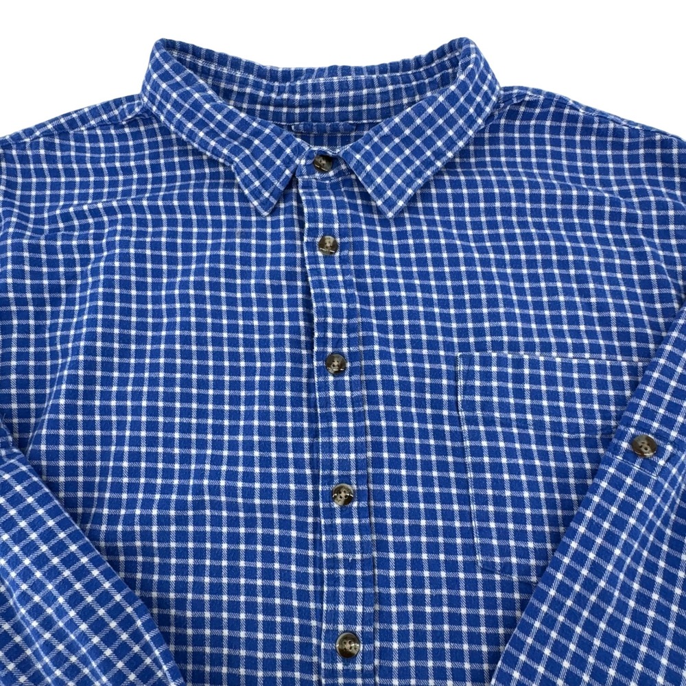Drake Clothing Company Button Front Shirt Mens 3X Blue Check Roll Tab Flannel